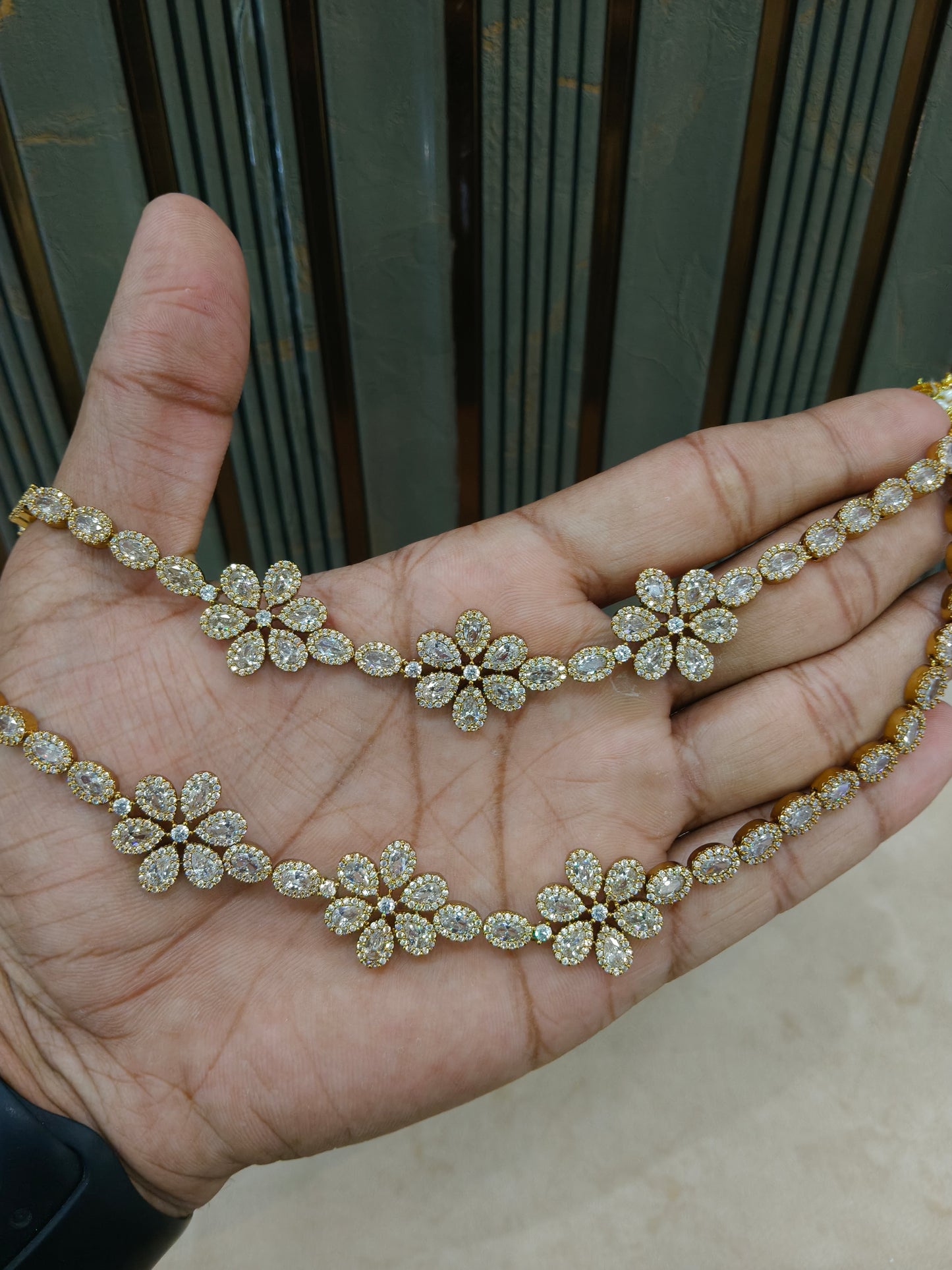 Antique White American Diamond AD Necklace Kaia Set