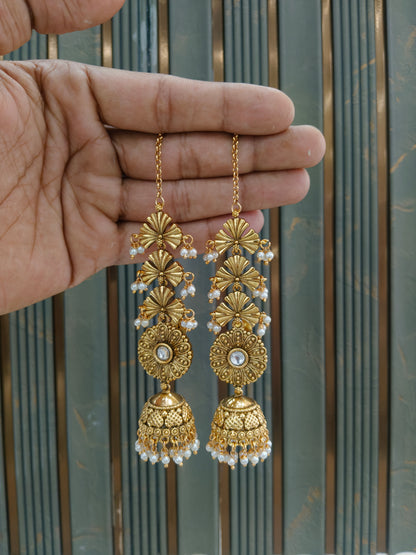 Gold White Polki Yaad Earrings