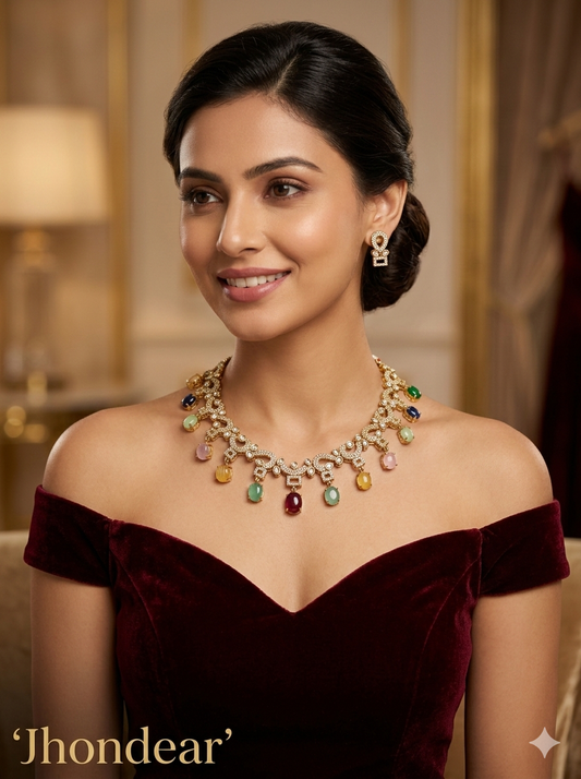 Multi Color Gold Moissanite Kundan Necklace Indian Jewellery Jhondear Set