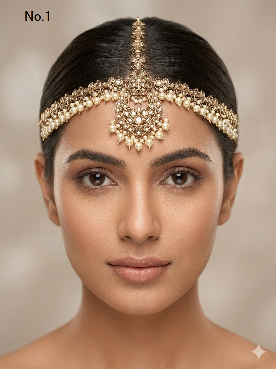 Indian Antique Headpiece Matha Patti Head piece sheesh fool/Bollywood Head Piece Tikka Hair chain/ Indian Head Jewellery (Copy)