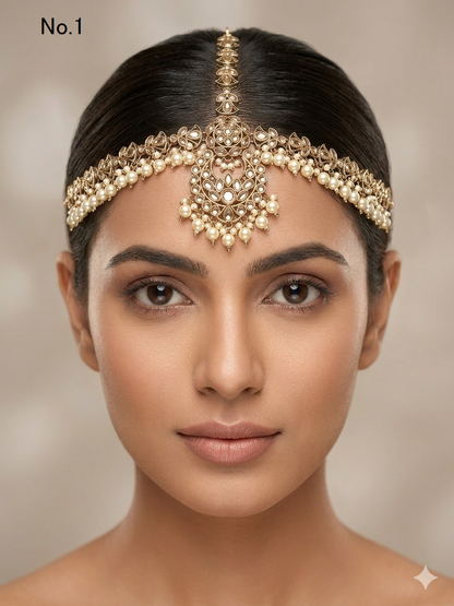 Indian Antique Headpiece Matha Patti Head piece sheesh fool/Bollywood Head Piece Tikka Hair chain/ Indian Head Jewellery (Copy)