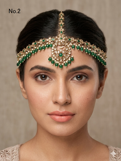 Indian Antique Headpiece Matha Patti Head piece sheesh fool/Bollywood Head Piece Tikka Hair chain/ Indian Head Jewellery (Copy)