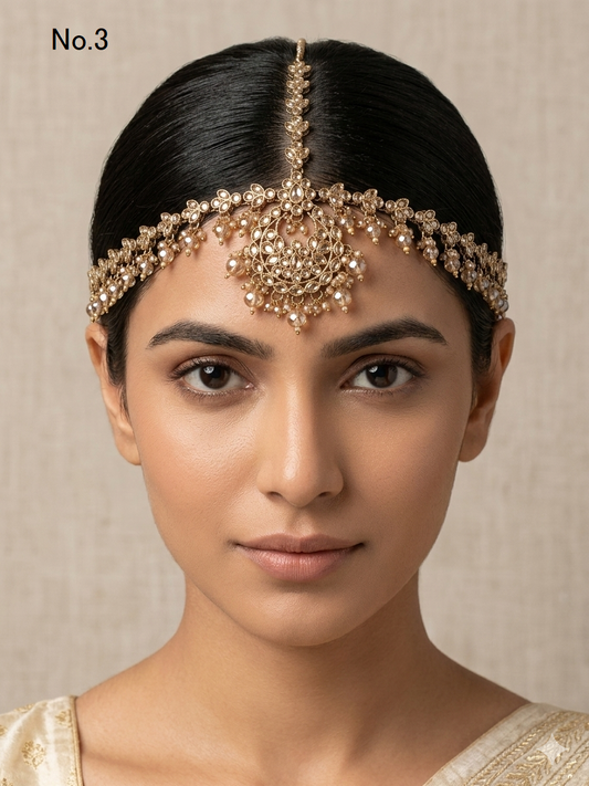 Indian Antique Headpiece Matha Patti Head piece sheesh fool/Bollywood Head Piece Tikka Hair chain/ Indian Head Jewellery (Copy)
