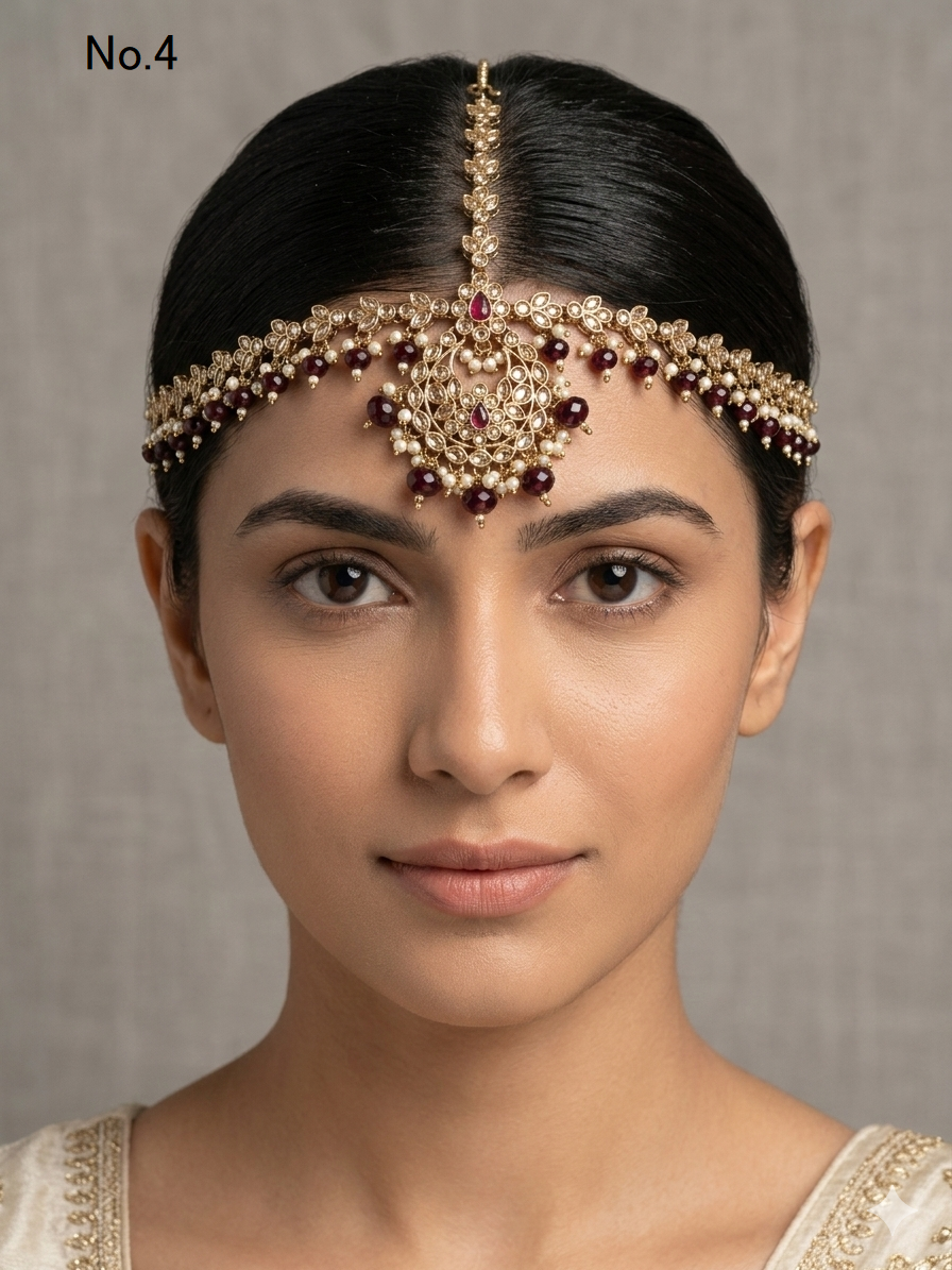 Indian Antique Headpiece Matha Patti Head piece sheesh fool/Bollywood Head Piece Tikka Hair chain/ Indian Head Jewellery (Copy)