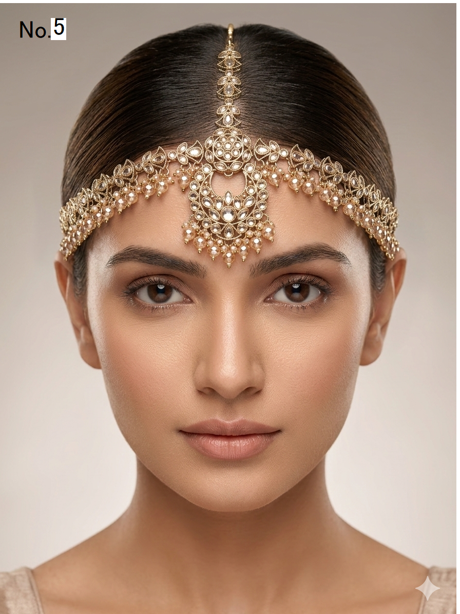 Indian Antique Headpiece Matha Patti Head piece sheesh fool/Bollywood Head Piece Tikka Hair chain/ Indian Head Jewellery (Copy)