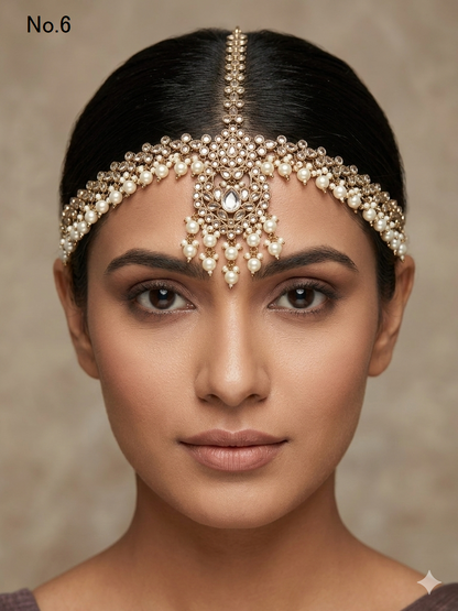 Indian Antique Headpiece Matha Patti Head piece sheesh fool/Bollywood Head Piece Tikka Hair chain/ Indian Head Jewellery (Copy)