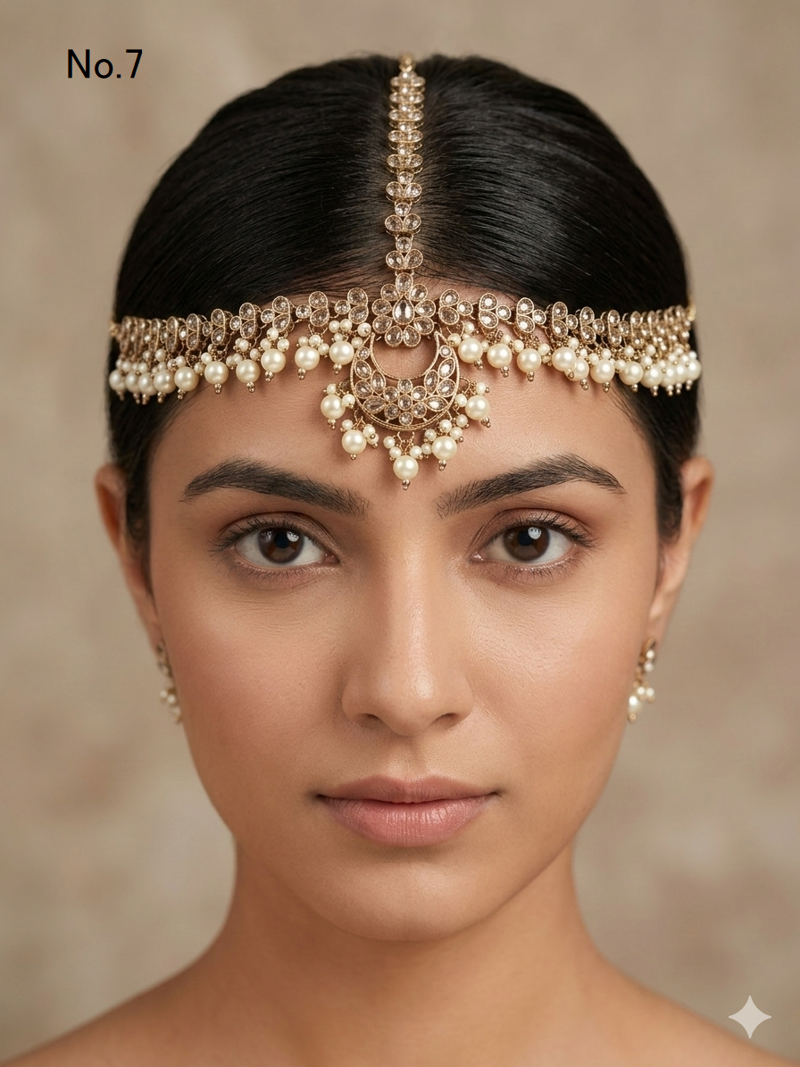 Indian Antique Headpiece Matha Patti Head piece sheesh fool/Bollywood Head Piece Tikka Hair chain/ Indian Head Jewellery (Copy)