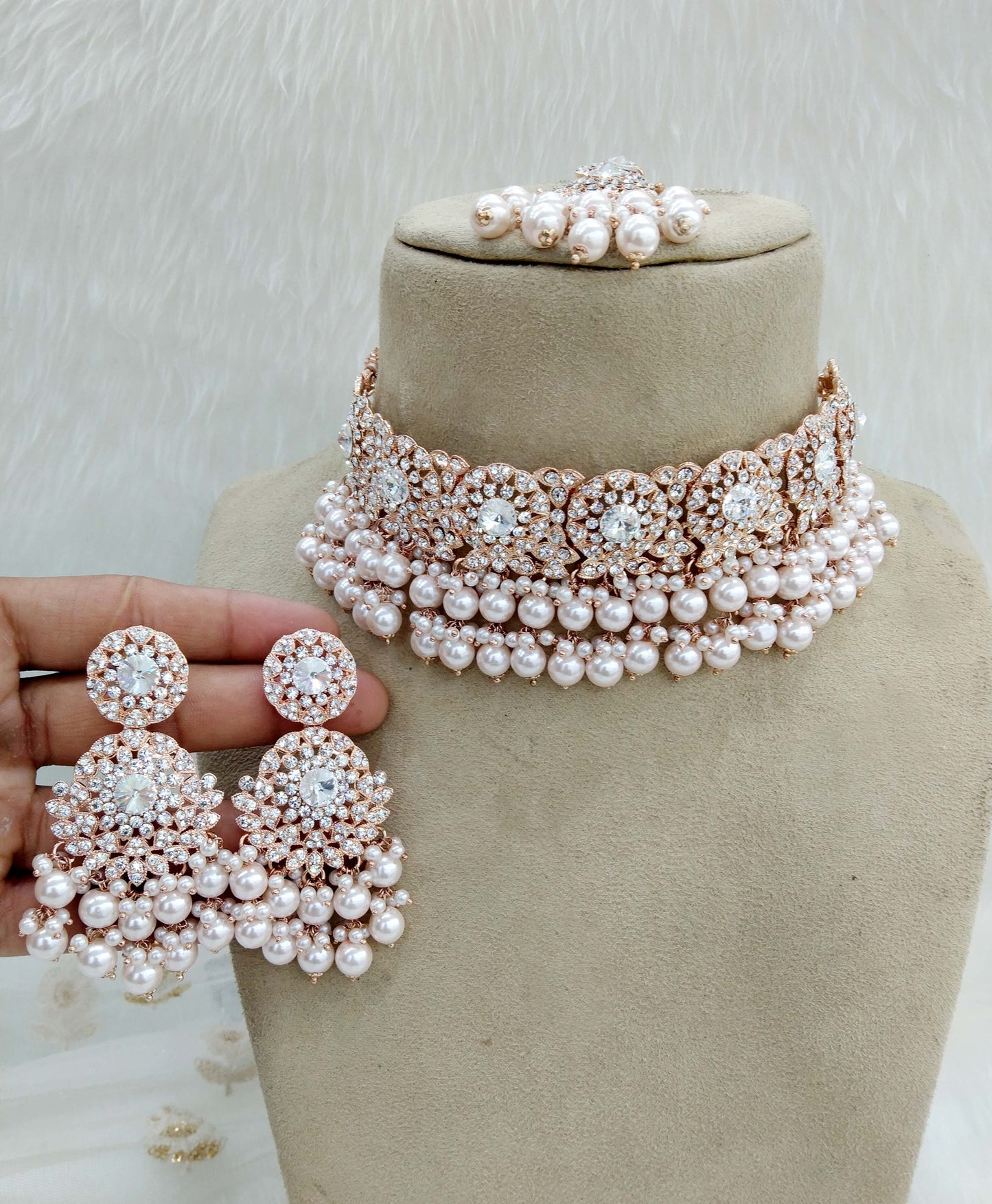 Choker Set/ Rose gold choker Jewellery set /Indian choker necklace set sejal
