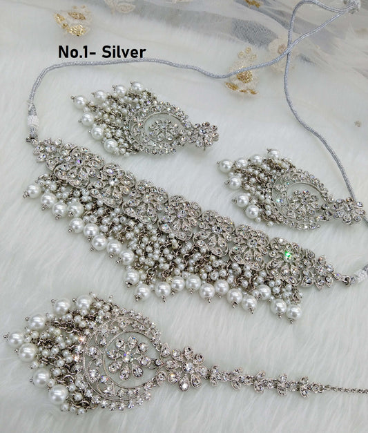 Silver Choker /Silver Choker Necklace Set/ Bollywood Necklace Set/Indian choker necklace sejal