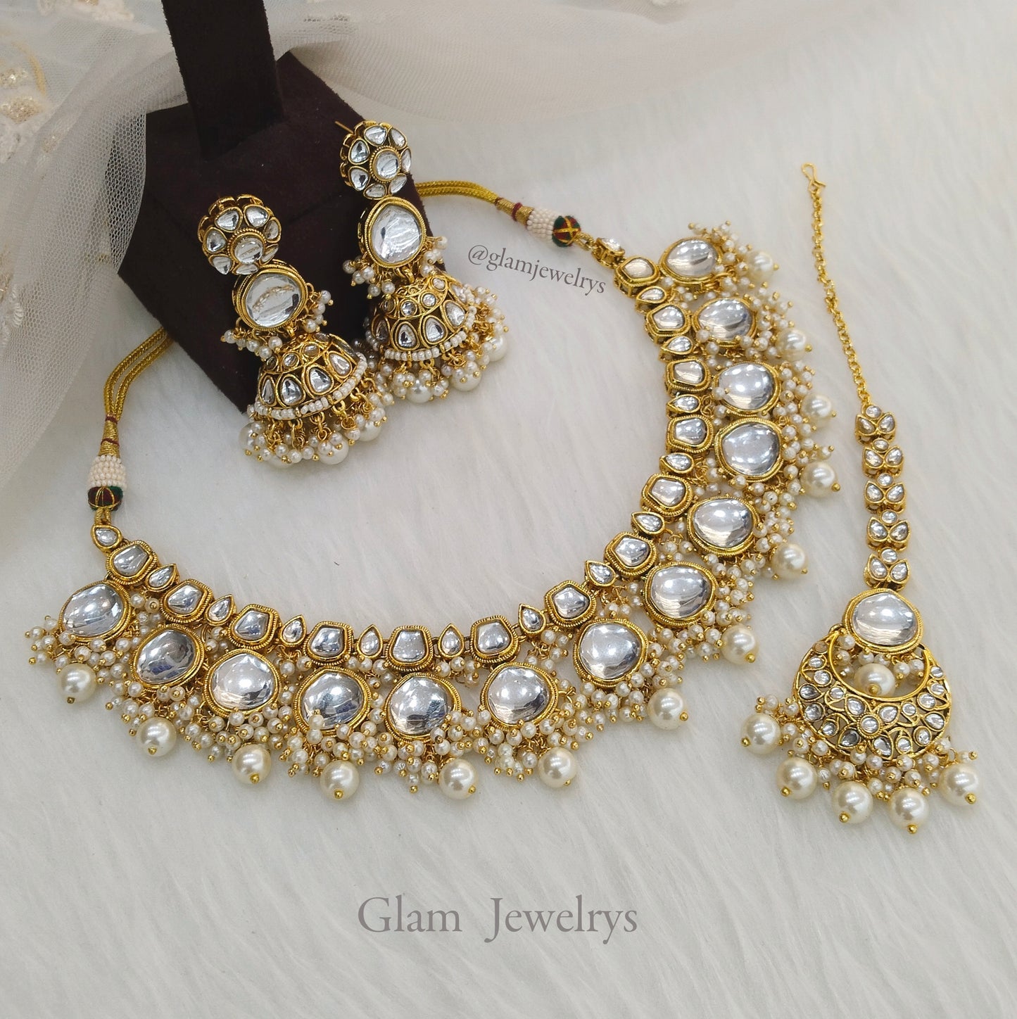 Ivory Indian   Jewellery , Kundan necklace Set Indian Wedding Bridal Ethnic Bridal Necklace, smithtown livingston set,