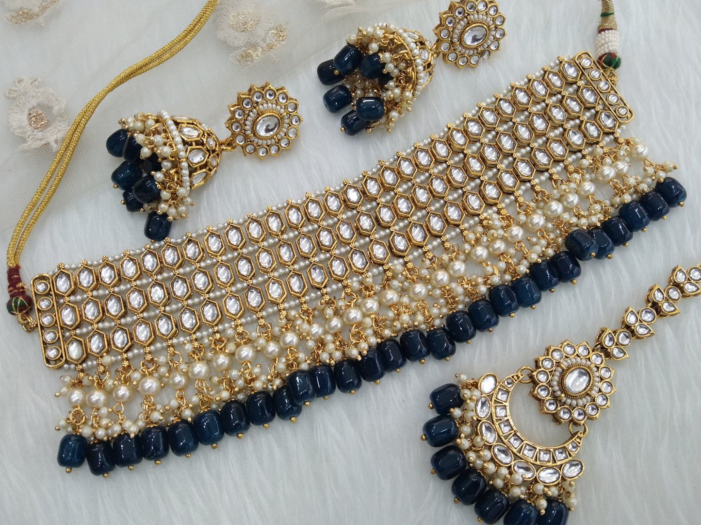 Indian  Jewellery Kundan blue choker set Necklace Set/Bollywood blue choker  Necklace Jewellery dragon Set