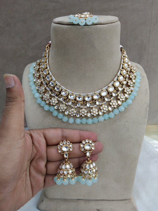 Gold seagreen Bridal Kundan necklace Set Ethnic Jewellery gives Necklace