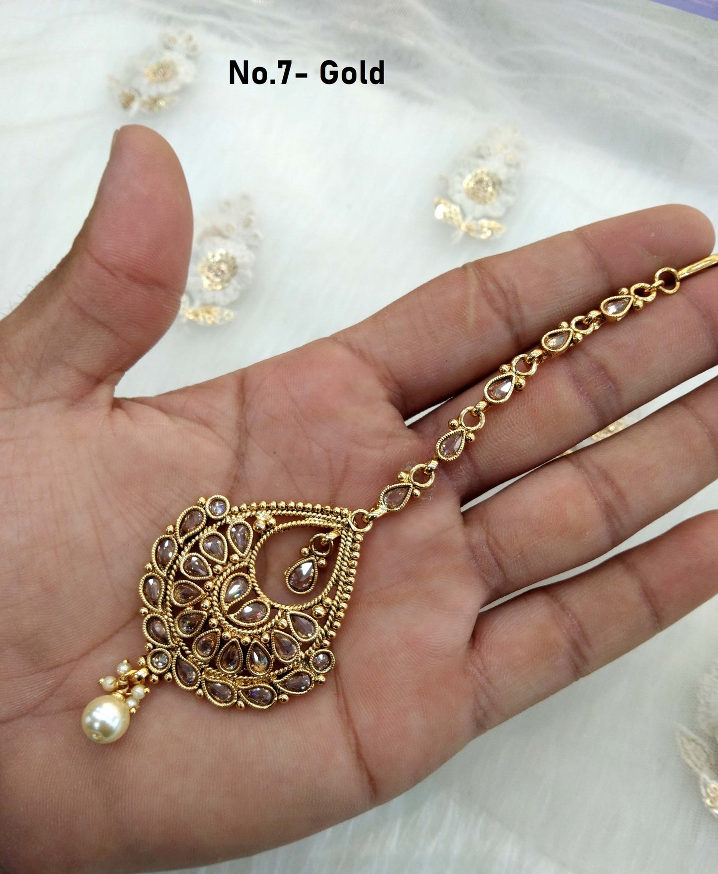 Indian Tikka Gold finish Headpiece /Bollywood Maang Tikka Tika South Indian Hair Jewelry Jewellery