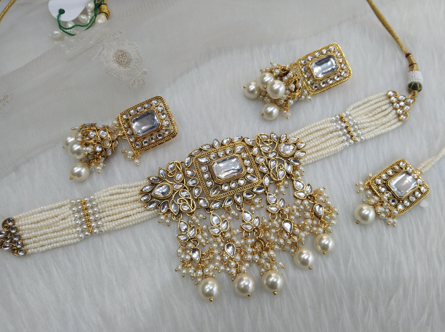 Indian Jewellery Gold White Kundan Choker Meadow Set