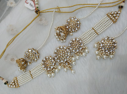 Ivory Indian  Jewellery Gold white Kundan Choker Most G-eazy set