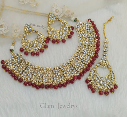 Indian Jewellery/Bridal Ruby Kundan necklace new Set