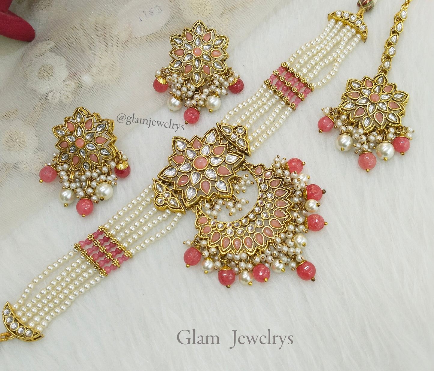 Choker Indian Jewellery Gold Gajri Kundan phrase Nisi Set