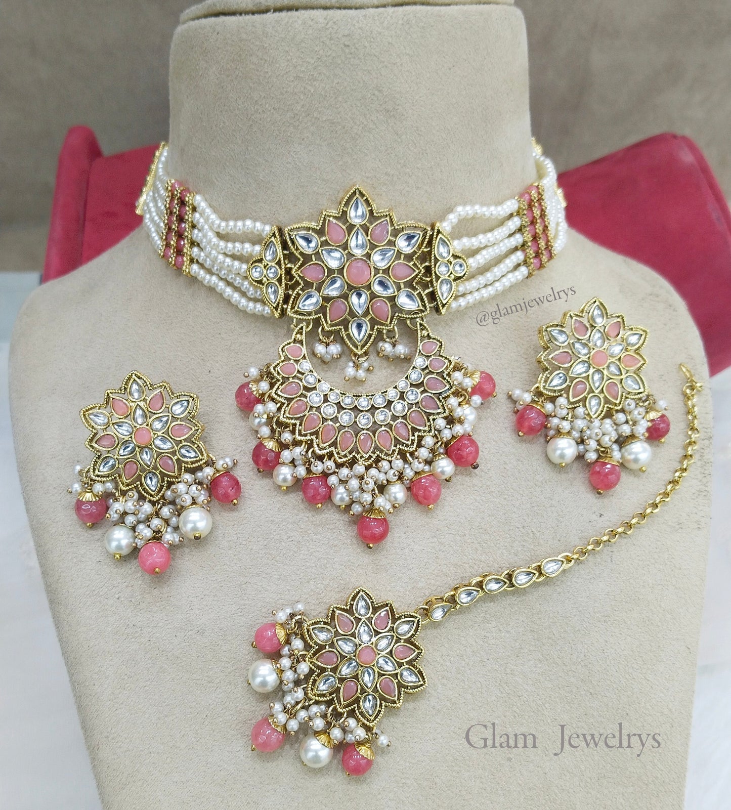 Choker Indian Jewellery Gold Gajri Kundan phrase Nisi Set