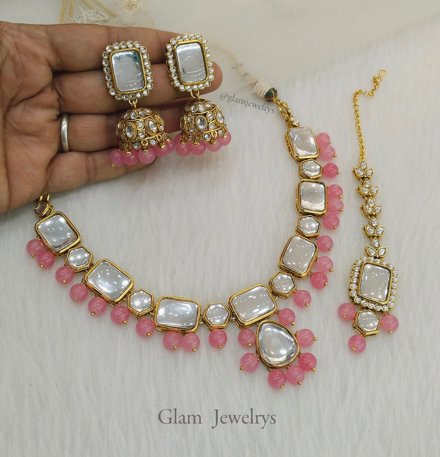 Indian  Jewellery Kundan Necklace Set/Gold gajjri Bollywood Wedding Necklace Jewellery Set