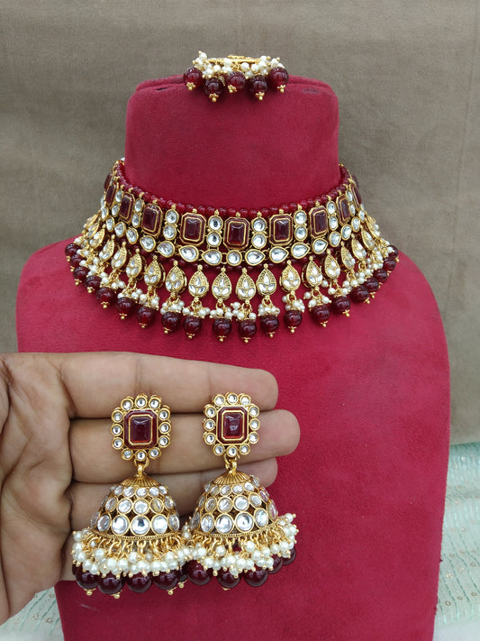 kundan Choker Set Earrings Set/Gold green choker set Indian Jewellery choker sherbrooke Set
