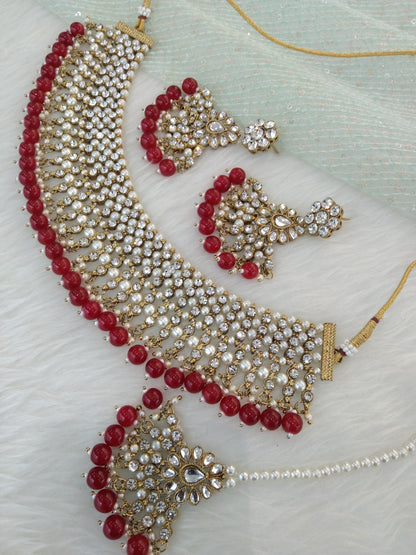 Indian  Jewellery/Bridal gold red Bollywood Bride Jewellery Necklace noun Set