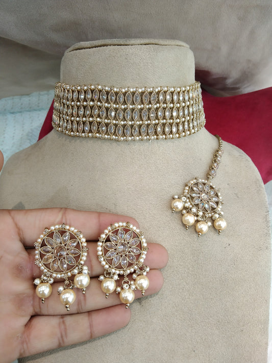 Indian  Jewellery/Dark gold  choker Set/Indian Jewellery norfolk Set
