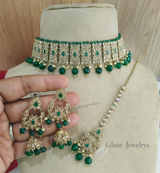 Choker Set Necklace Jewellery Set/ Green Choker Jewellery set /Indian choker learn necklace set
