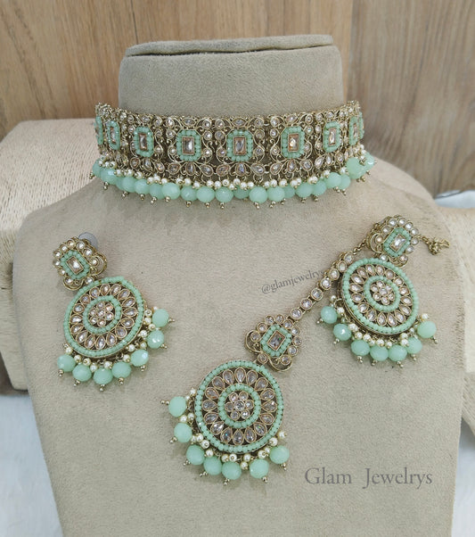 Choker Set / pastel green choker Jewellery set/Indian napier choker set