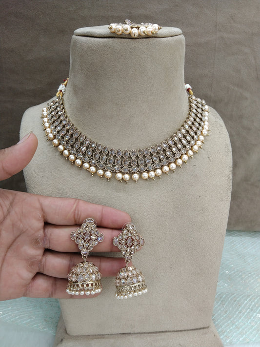 Indian  Jewellery/Dark gold  necklace Set/Indian Jewellery oakland Set