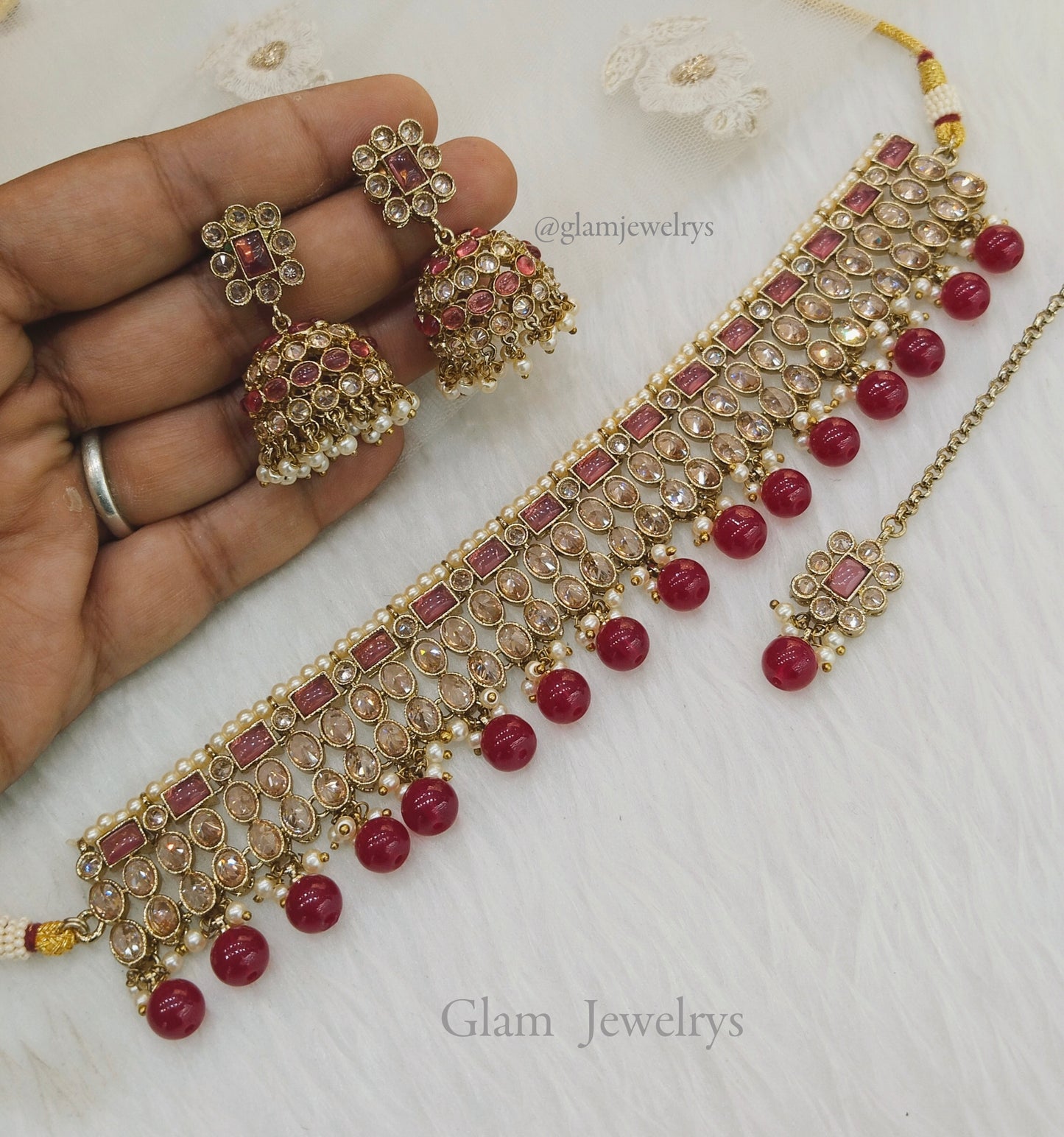 Indian Jewellery Ruby Majenta Choker Set /bay jewellery set