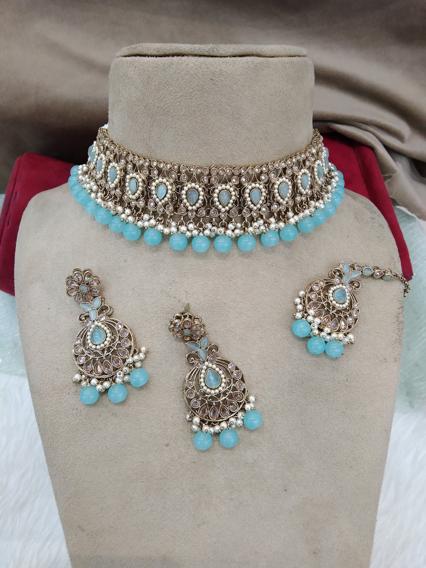 Choker set/ Dark gold sky blue choker winnipeg Jewellery
