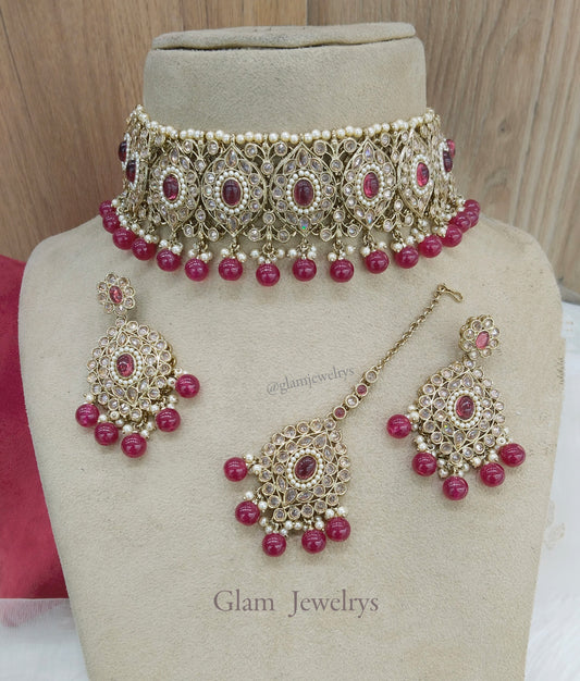 Indian jewellery choker set/Dark gold maroon choker set/Hira jewellery