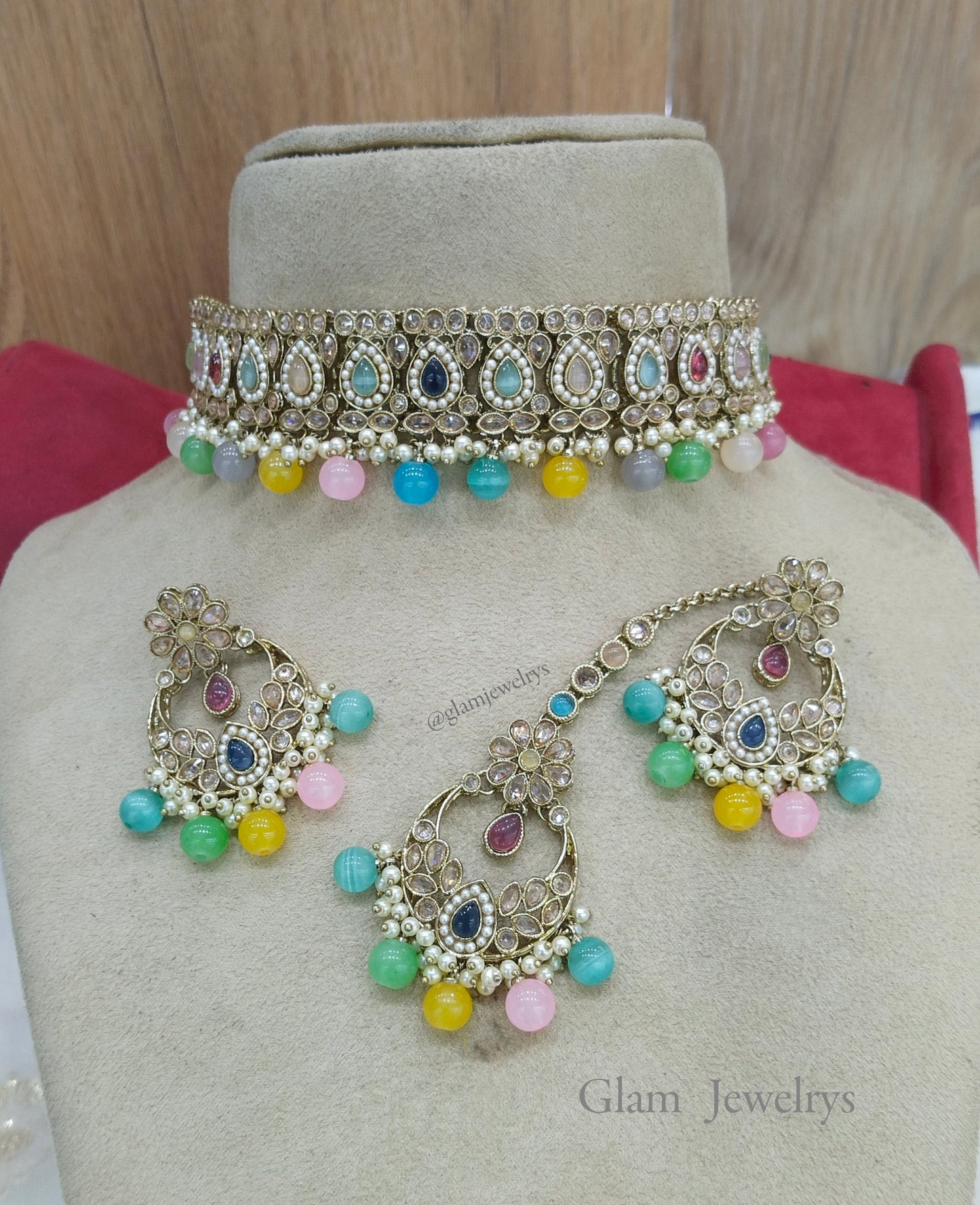 Jewelry Choker Set /Antique gold finish Jewellery set / Multicolor choker  set/waterloo jewelry set