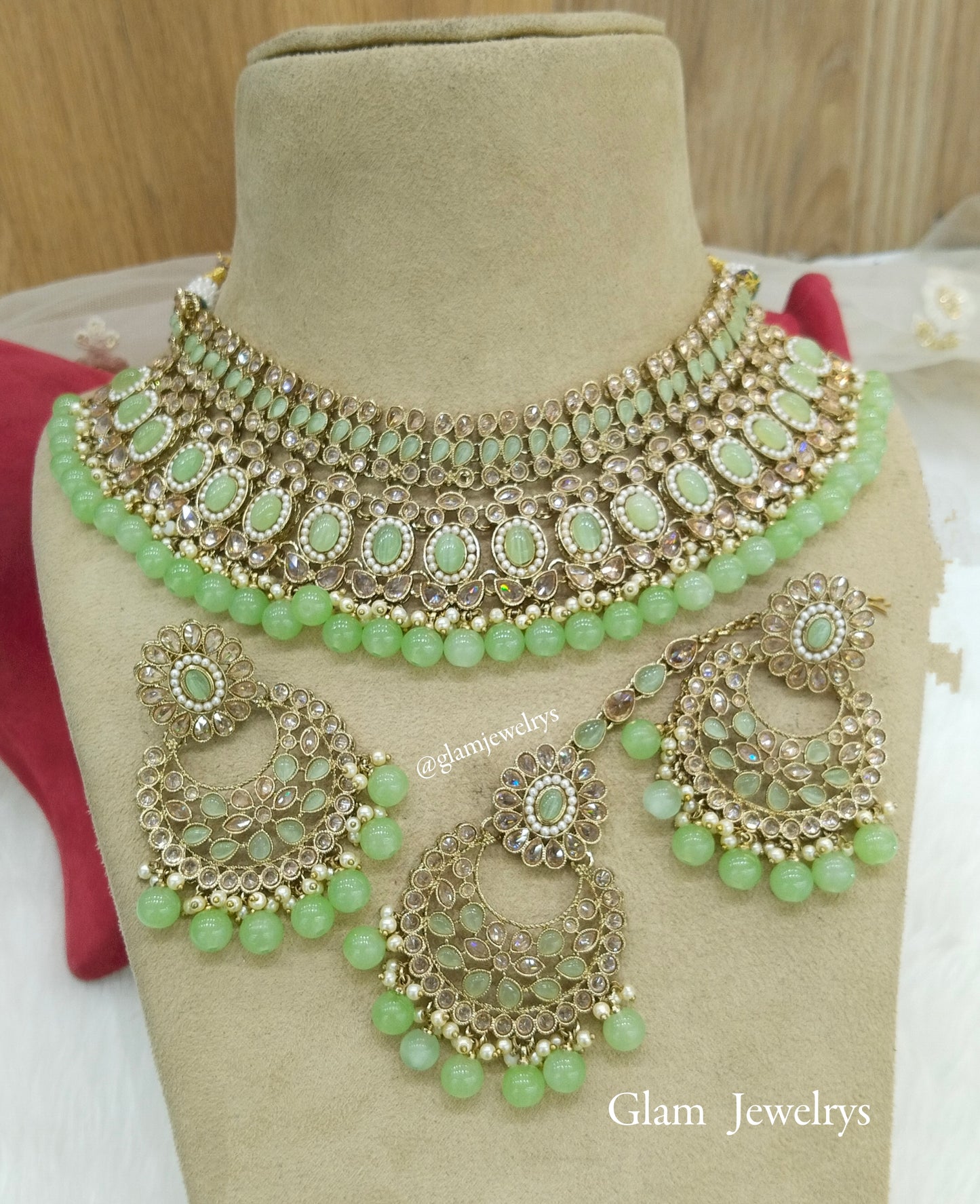 Antique Gold Mint Necklace Jewellery Set/ dark gold Indian Bridal nisha Jewellery Online