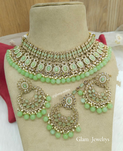 Antique Gold Mint Necklace Jewellery Set/ dark gold Indian Bridal nisha Jewellery Online