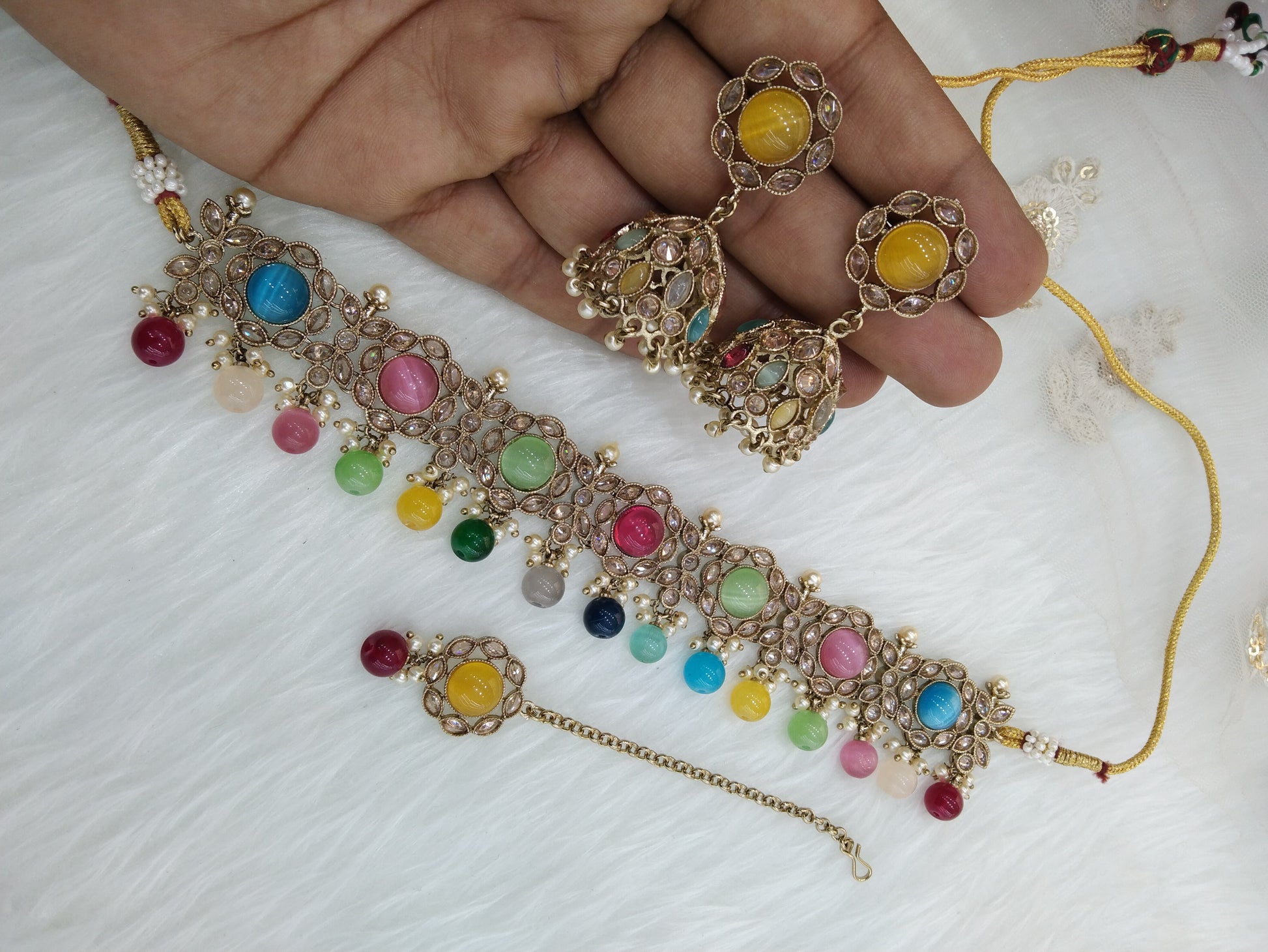 Indian Jewellery Multicolor Choker Set/Bendigo Bollywood Jewellery