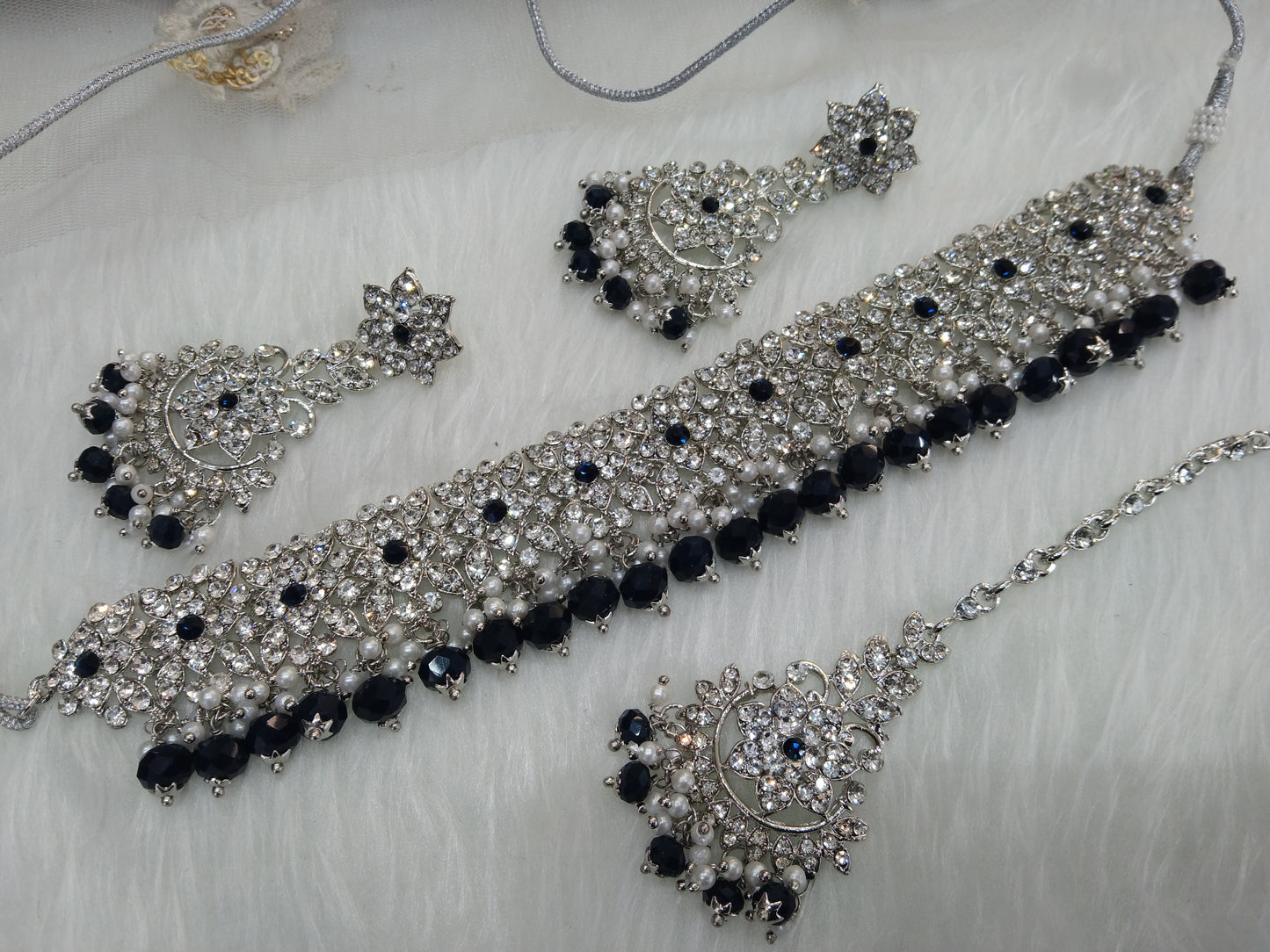 Choker Set Silver Black choker Set/ Bollywood Jewellery/Indian choker tesli necklace