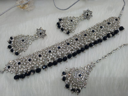 Choker Set Silver Black choker Set/ Bollywood Jewellery/Indian choker tesli necklace