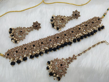 Choker Jewellery Set dark gold black choker Set/ Bollywood Jewellery/Indian choker tesli necklace