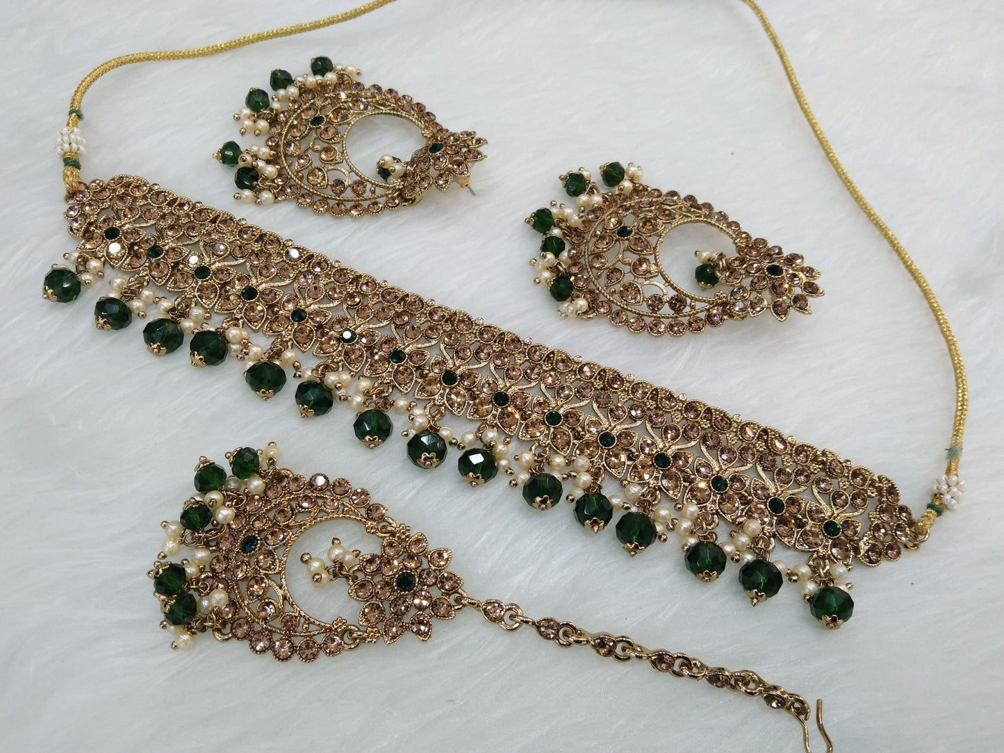 Choker Set / dark gold green bollywood choker vinland Jewellery