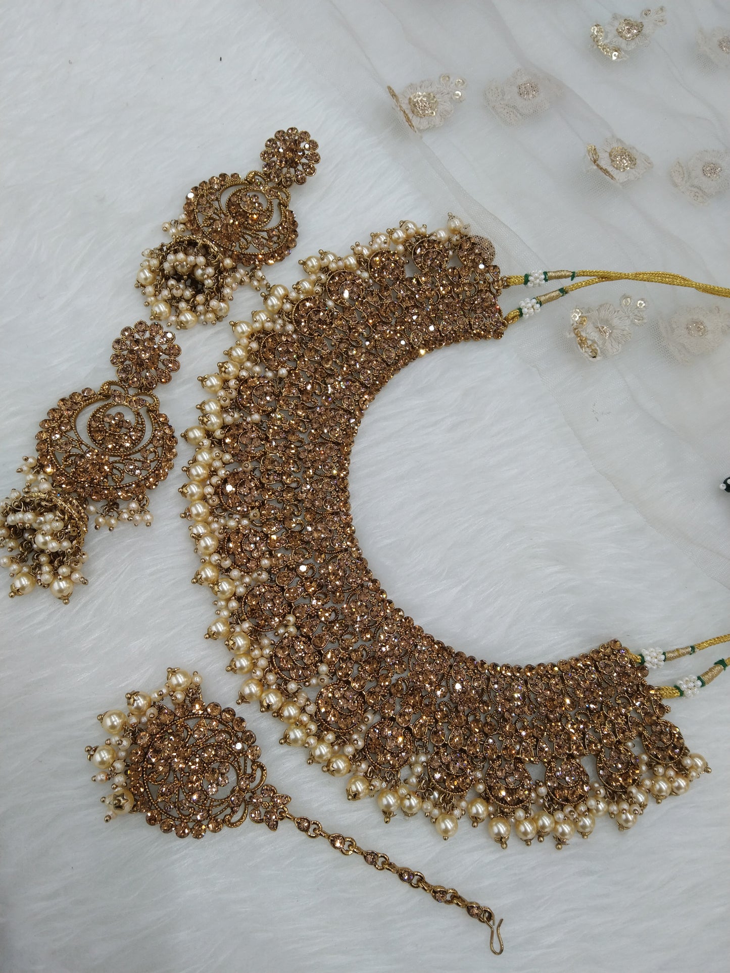 Antique  Gold Wedding Necklace Jewellery Set/ dark gold Indian Bridal Wedding perm Jewellery