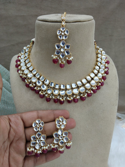 Kundan maroon Necklace Jewellery Set/ Gold kundan Indian jewellery kundan shinu sets