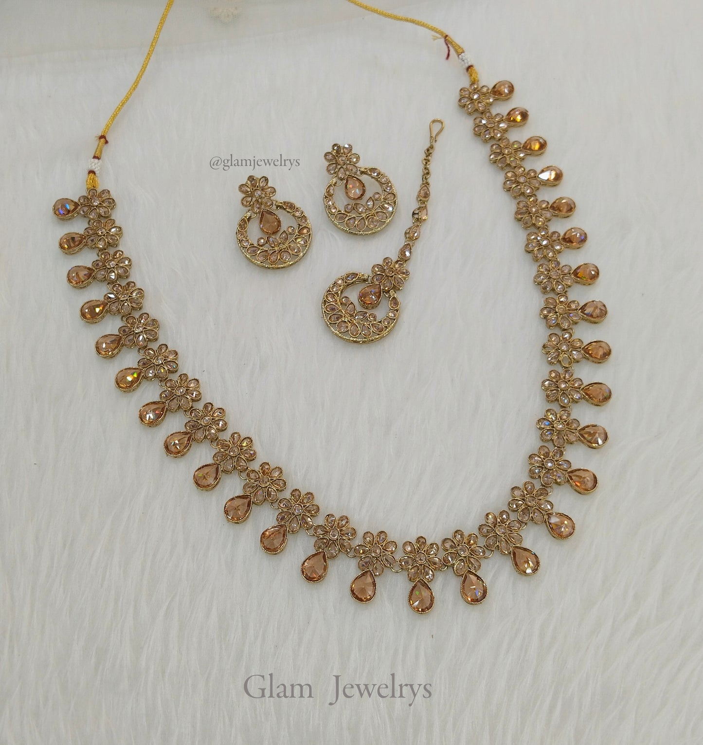 Antique Gold long necklace Set/ dark gold indian bridal sherry jewellery