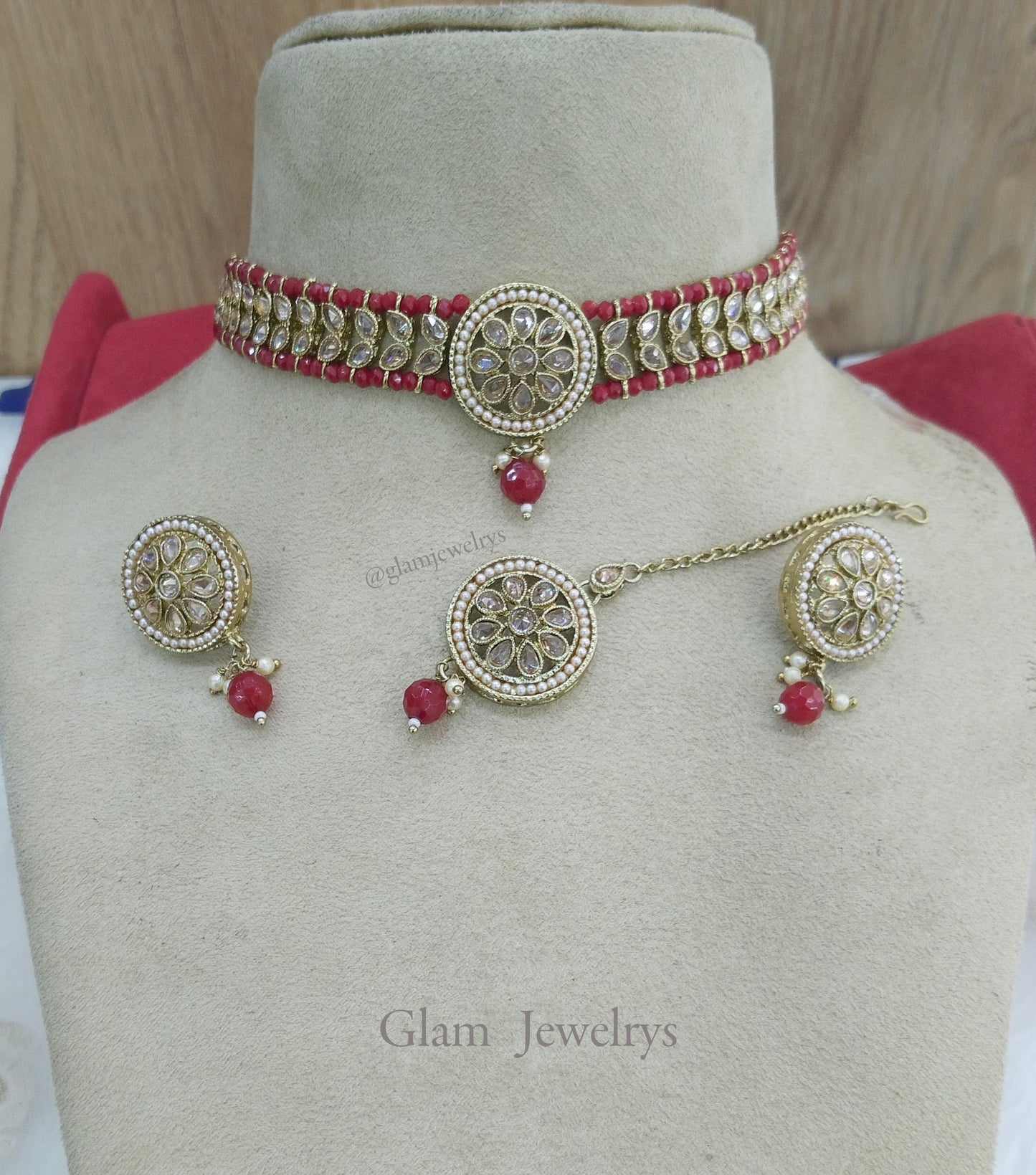 Indian jewellery choker Set/Antique gold maroon choker studs earrings set/Gold indian  rita choker set