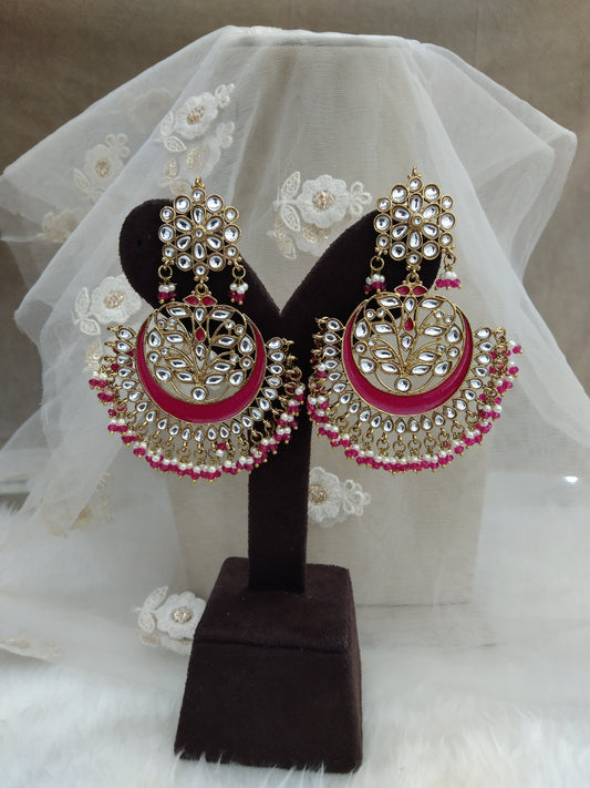 Indian Jewelry/Indian dark pink kundan  Earrings clean Jewellery