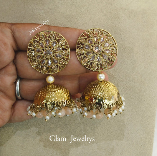 Indian Jhumka Earrings Jewellery/Gold peach Indian Jewellery  Jhumka sam Earrings