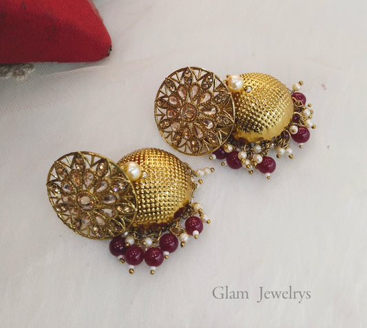 Indian Jhumka Earrings Jewellery/Gold maroon Indian Jewellery  Jhumka sam Earrings