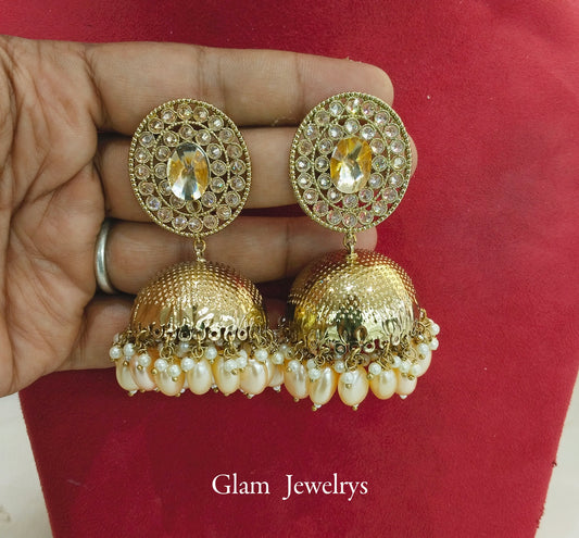 Indian jhumka earrings jewellery/Antique gold wedding indian jewelry bridal red,dark gold sara jhumka earrings