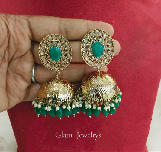 Indian jhumka earrings jewellery/Antique gold green wedding indian jewellery sara jhumka earrings