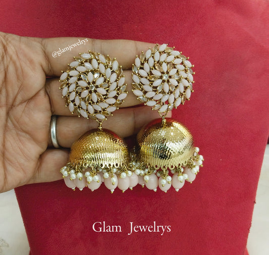 Indian jhumka earrings jewellery/Antique gold peach wedding indian legend jhumka earrings